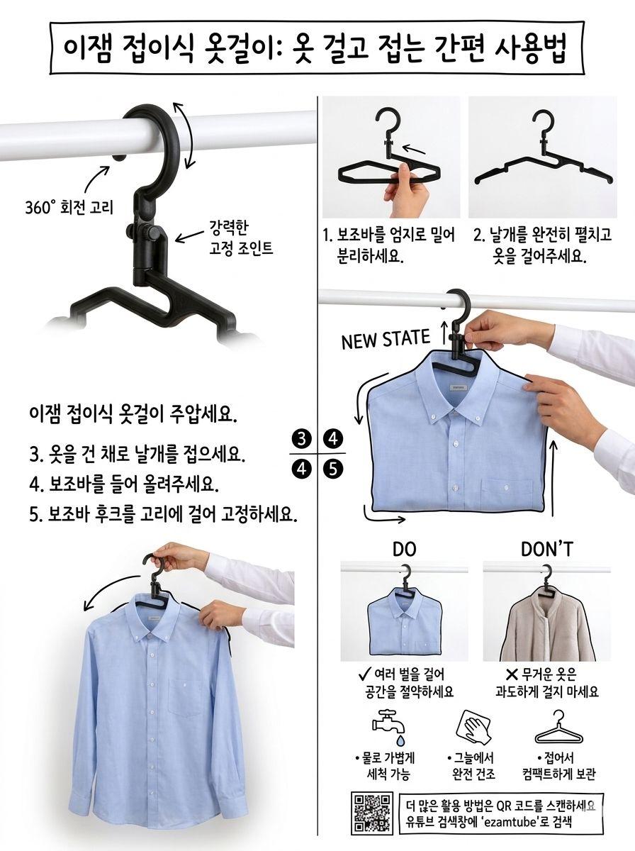 공간 2배 활용 접이식 옷걸이 (3개 1세트)